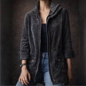 Charter Club Gray Velour High Neck Zip Down Quarter Sleeve Jacket Blazer Sz Sml